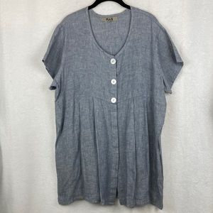 Flax Women’s Blue Chambray Lagenlook Linen Tunic Top sz Medium